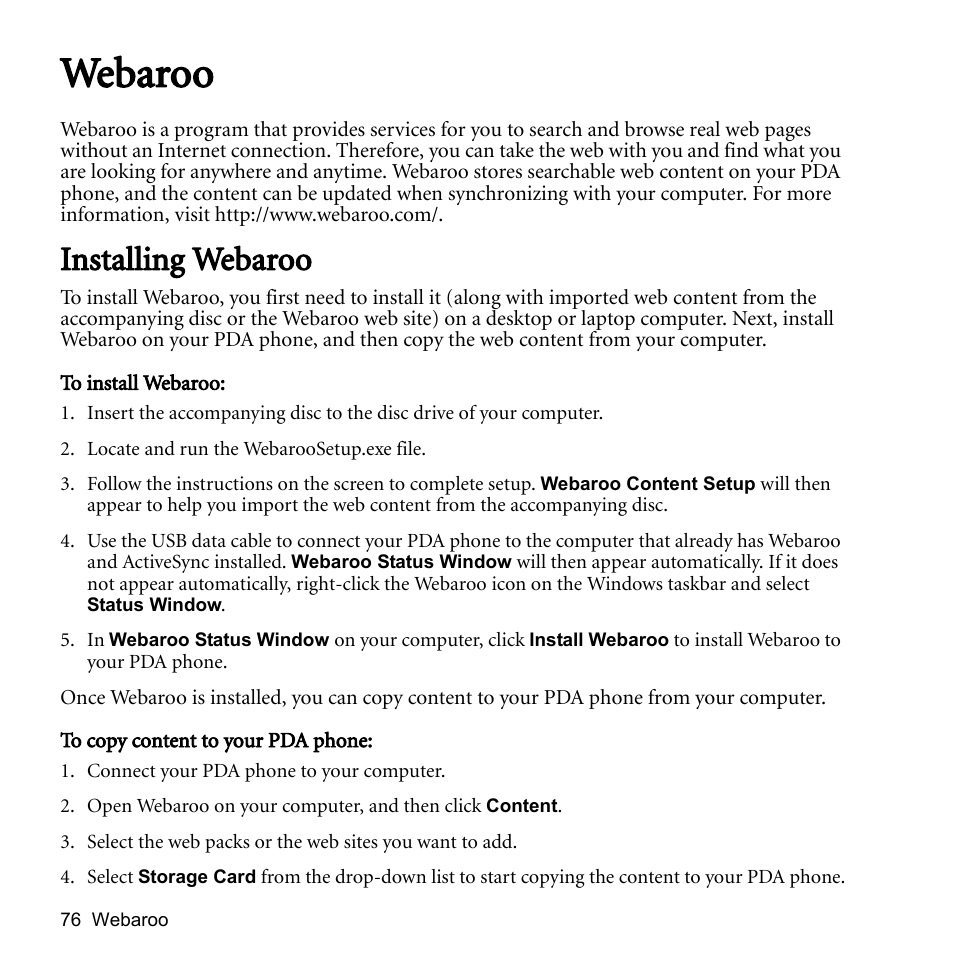 Webaroo, Installing webaroo | BenQ P51 User Manual | Page 88 / 104
