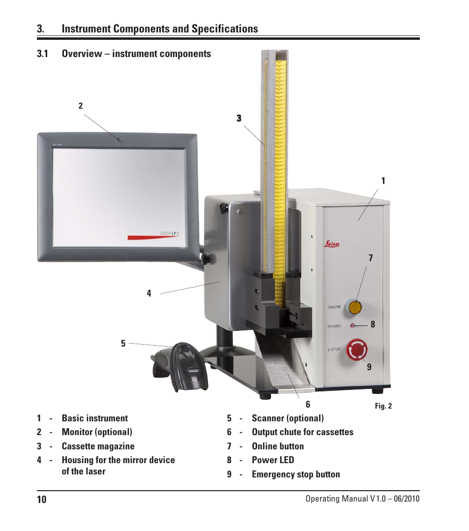 Instrument components and specifications, 1 overview - instrument components, Overview – instrument components | Leica Biosystems LPC Operating Manual User Manual | Page 10 / 42