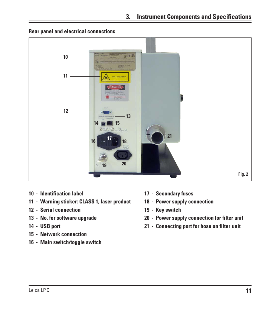 Instrument components and specifications | Leica Biosystems LPC Operating Manual User Manual | Page 11 / 42