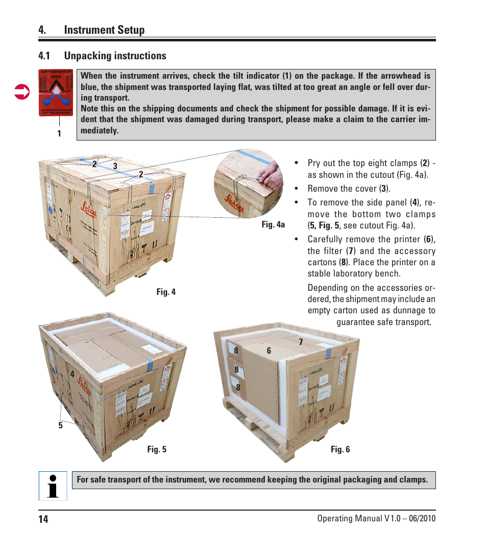Instrument setup, 1 unpacking instructions, Unpacking instructions | Leica Biosystems LPC Operating Manual User Manual | Page 14 / 42