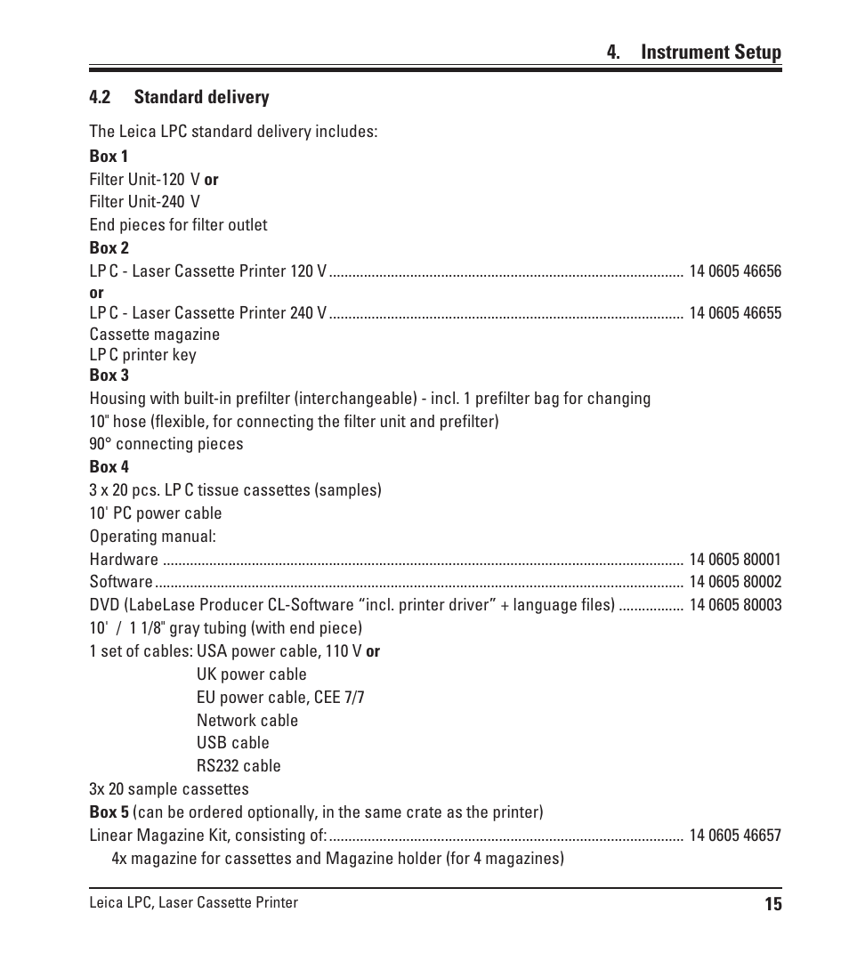 2 standard delivery, Standard delivery | Leica Biosystems LPC Operating Manual User Manual | Page 15 / 42