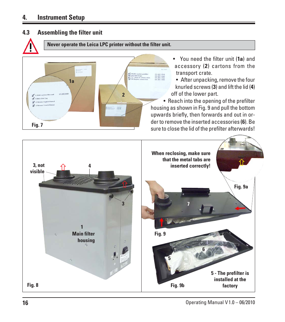 3 assembling the filter unit, Assembling the filter unit, Instrument setup | Leica Biosystems LPC Operating Manual User Manual | Page 16 / 42