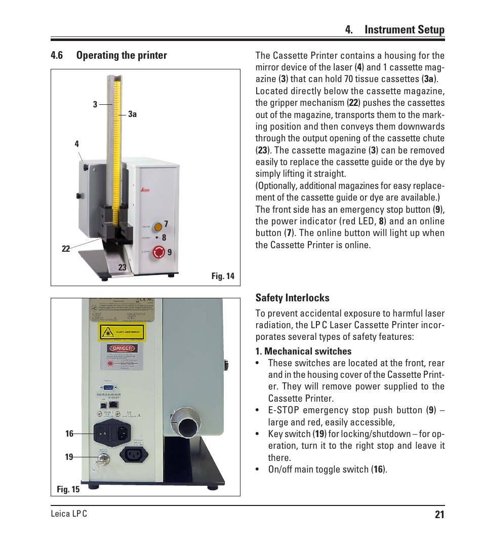 6 operating the printer, Operating the printer, Instrument setup | Leica Biosystems LPC Operating Manual User Manual | Page 21 / 42