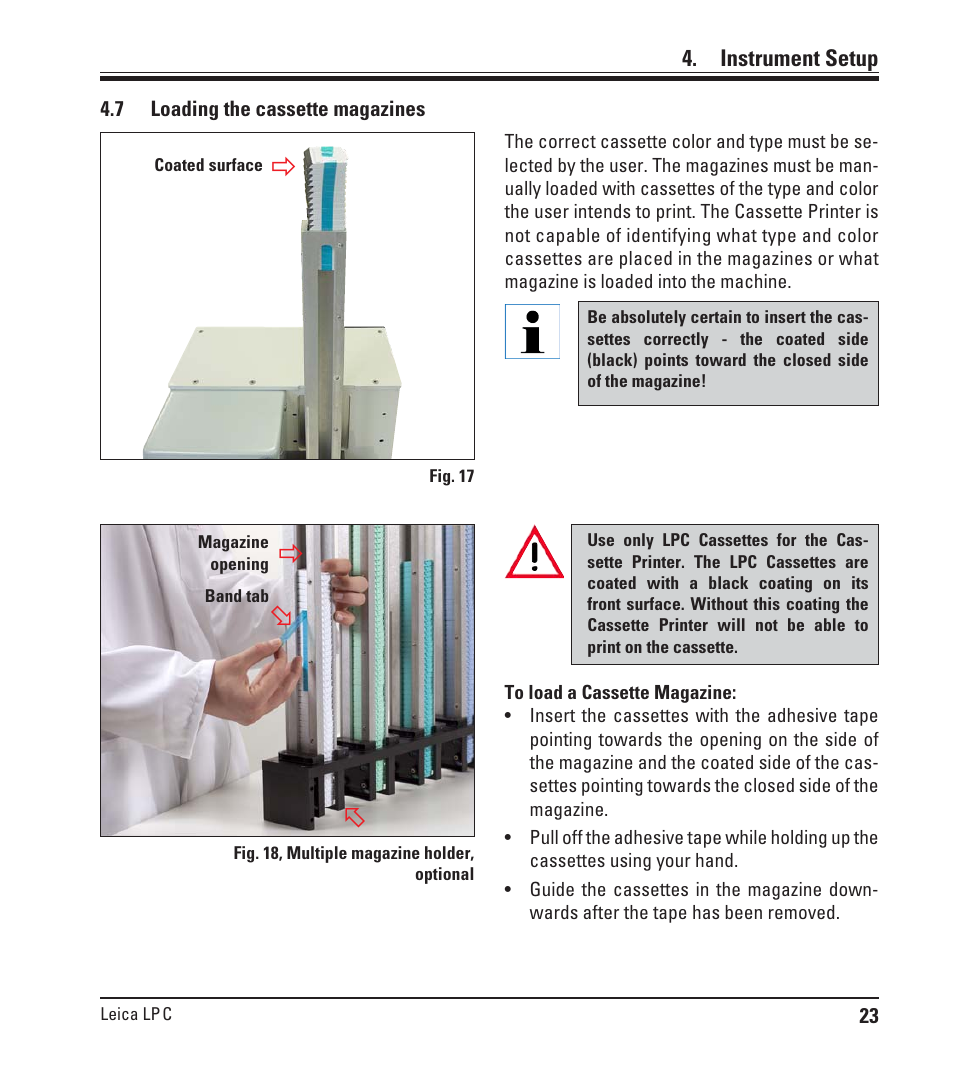 7 loading the cassette magazines, Loading the cassette magazines | Leica Biosystems LPC Operating Manual User Manual | Page 23 / 42