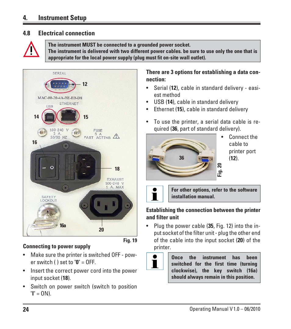 8 electrical connection, Electrical connection, Instrument setup | Leica Biosystems LPC Operating Manual User Manual | Page 24 / 42