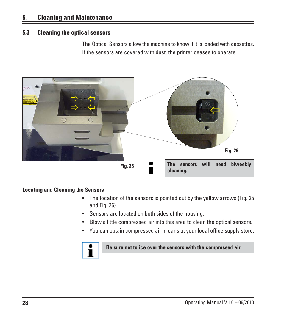 3 cleaning the optical sensors, Cleaning the optical sensors | Leica Biosystems LPC Operating Manual User Manual | Page 28 / 42