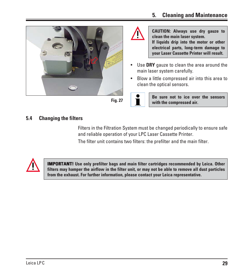 4 changing the filters, Changing the filters | Leica Biosystems LPC Operating Manual User Manual | Page 29 / 42