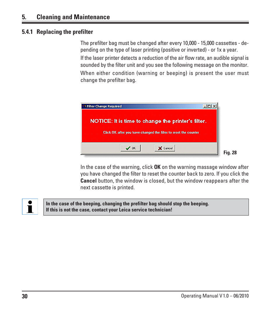 1 replacing the prefilter, Cleaning and maintenance | Leica Biosystems LPC Operating Manual User Manual | Page 30 / 42