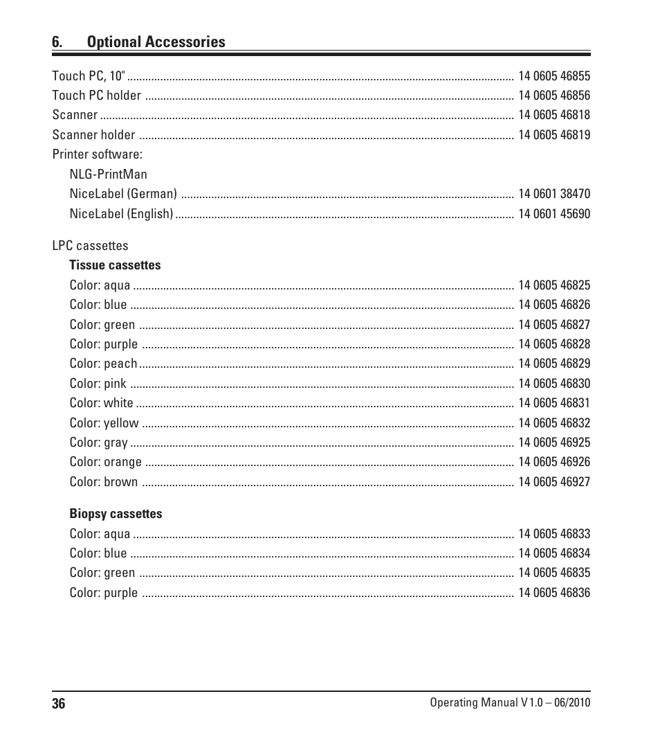 Optional accessories | Leica Biosystems LPC Operating Manual User Manual | Page 36 / 42