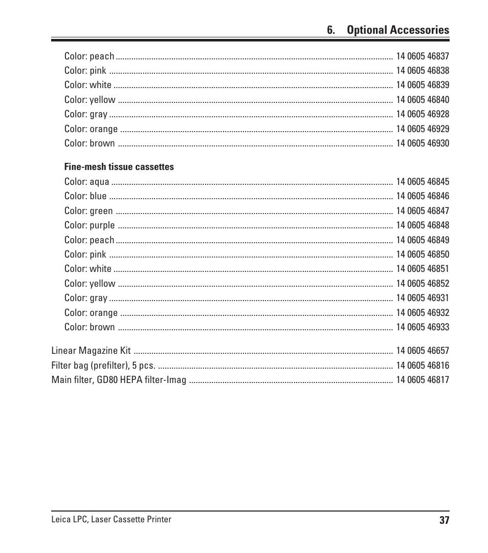 Optional accessories | Leica Biosystems LPC Operating Manual User Manual | Page 37 / 42