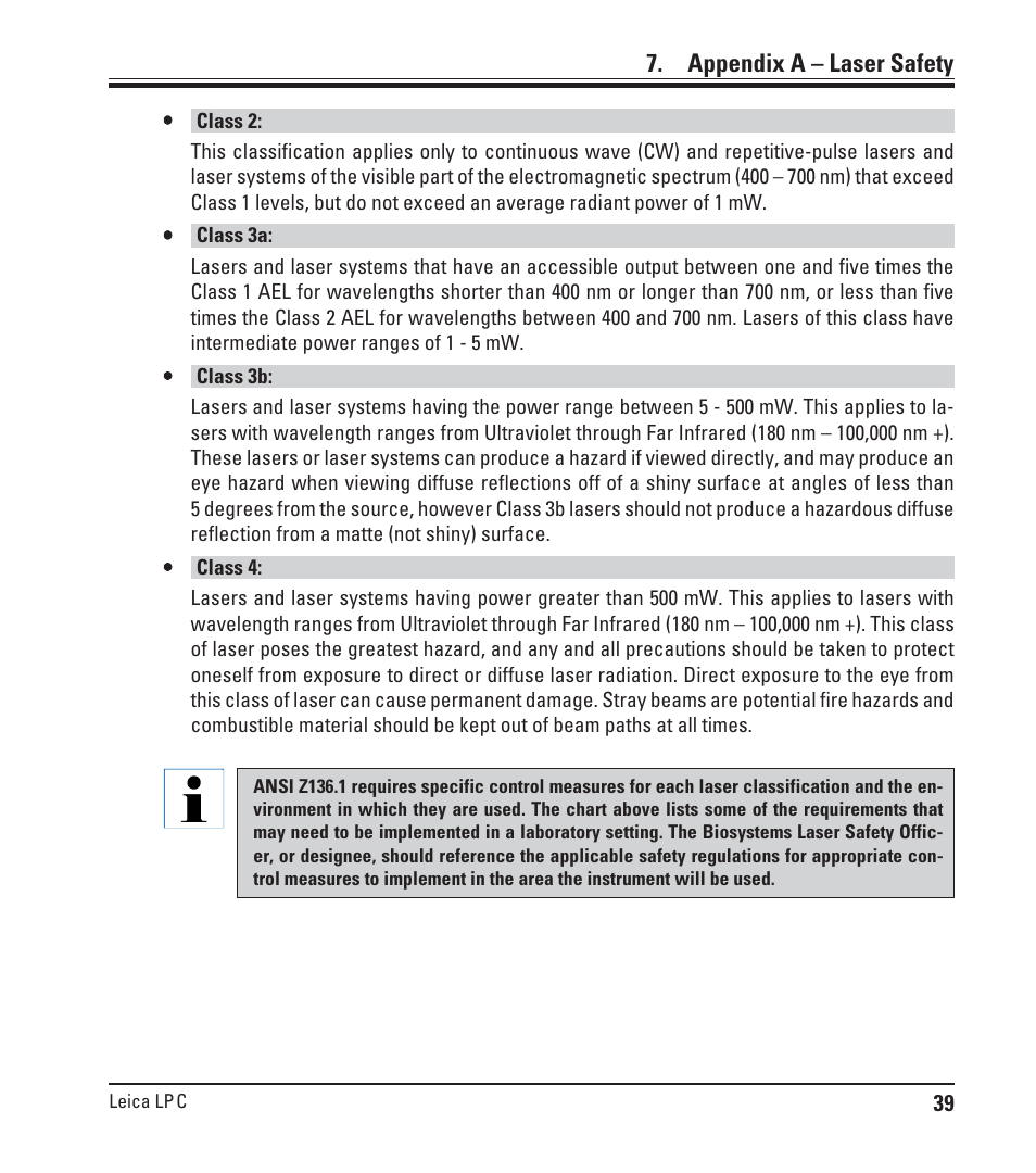 Appendix a – laser safety | Leica Biosystems LPC Operating Manual User Manual | Page 39 / 42