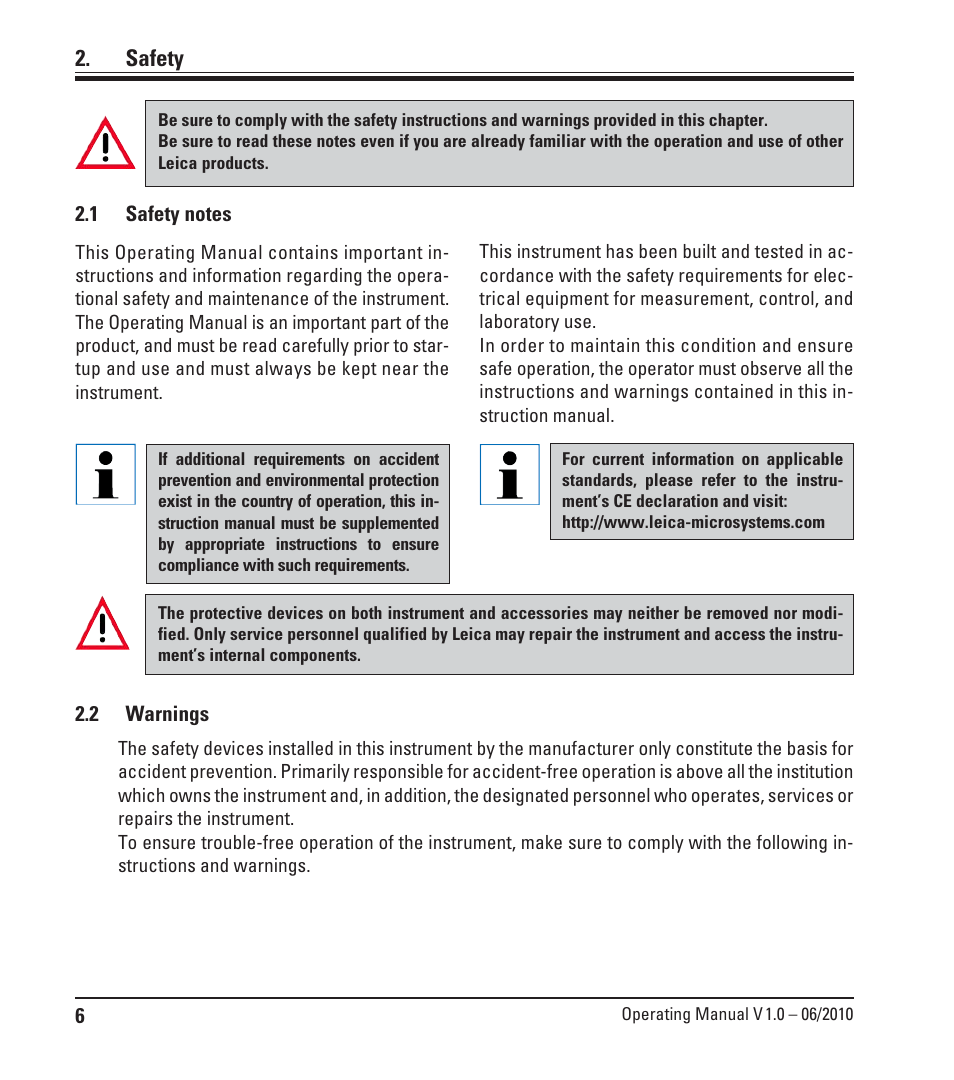 Safety, 1 safety notes, 2 warnings | Safety notes, Warnings | Leica Biosystems LPC Operating Manual User Manual | Page 6 / 42