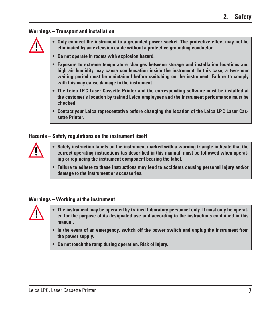 Safety | Leica Biosystems LPC Operating Manual User Manual | Page 7 / 42