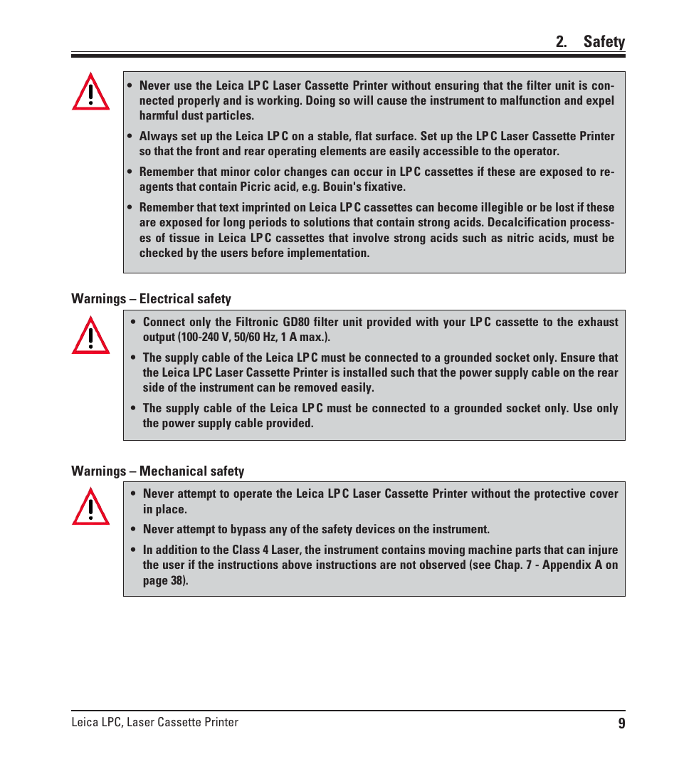 Safety | Leica Biosystems LPC Operating Manual User Manual | Page 9 / 42