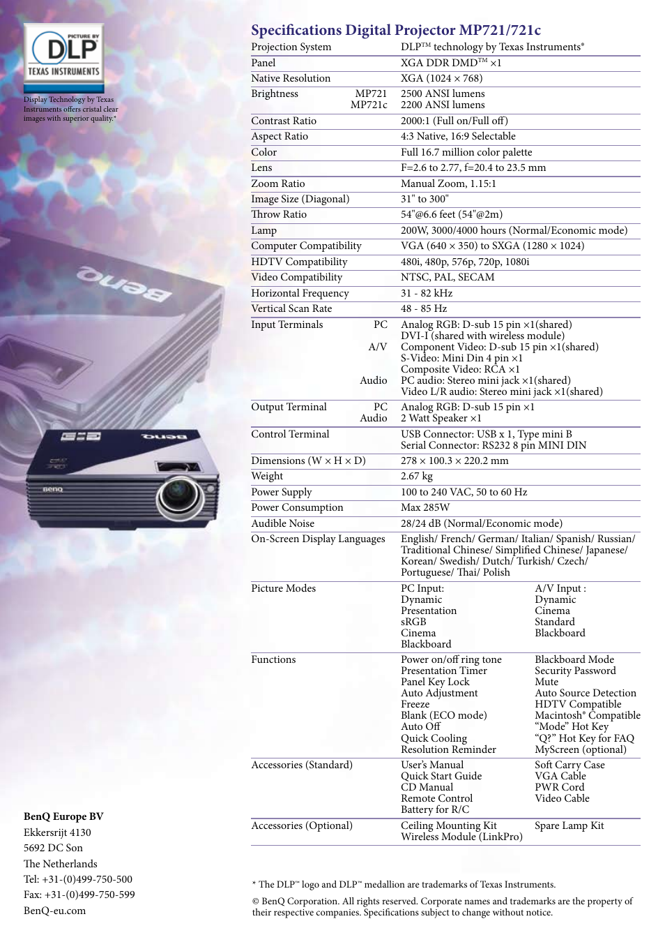 BenQ MP721/721c User Manual | Page 2 / 2