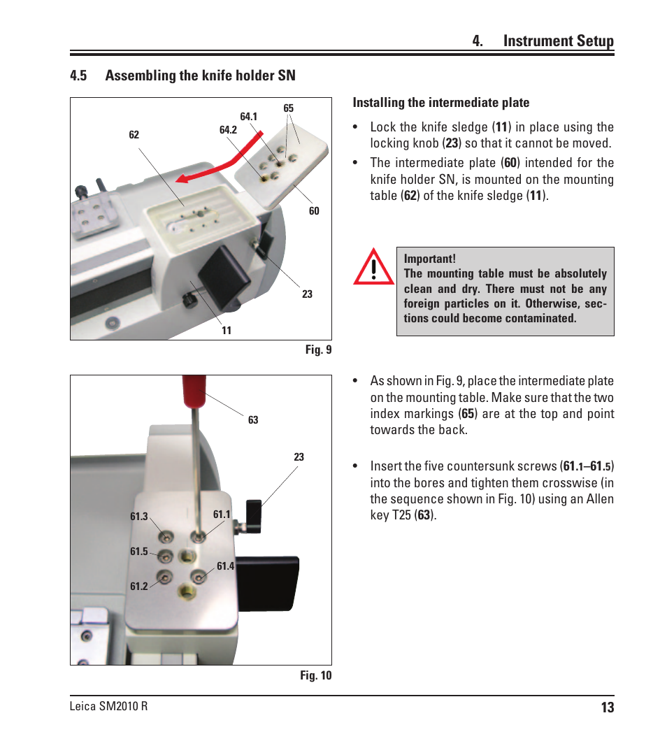 5 assembling the knife holder sn, Assembling the knife holder sn, Instrument setup | Leica Biosystems SM2010 R User Manual | Page 15 / 46