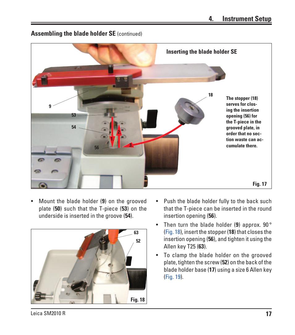 Instrument setup, Assembling the blade holder se | Leica Biosystems SM2010 R User Manual | Page 19 / 46