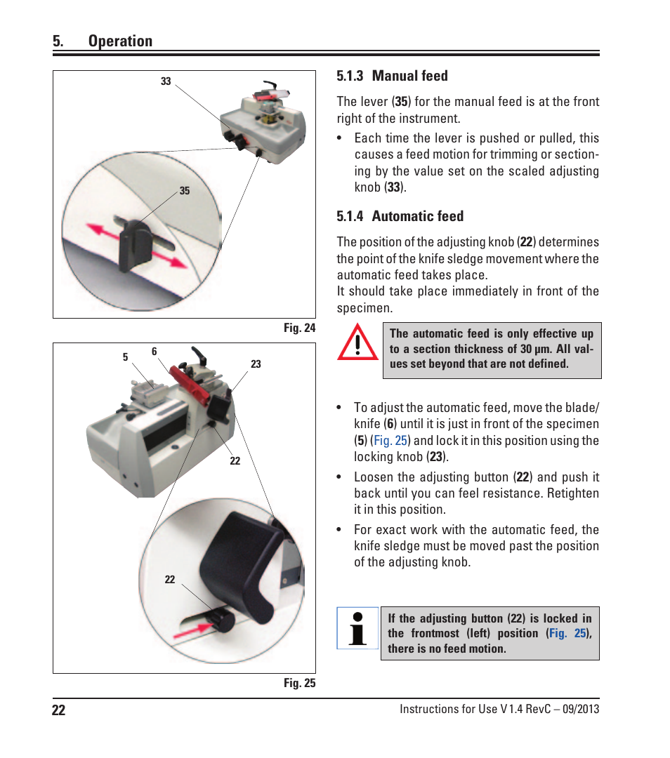 3 manual feed, 4 automatic feed, Operation | Leica Biosystems SM2010 R User Manual | Page 24 / 46