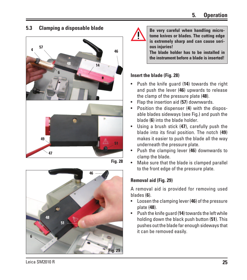 3 clamping a disposable blade, Clamping a disposable blade, Operation | Leica Biosystems SM2010 R User Manual | Page 27 / 46
