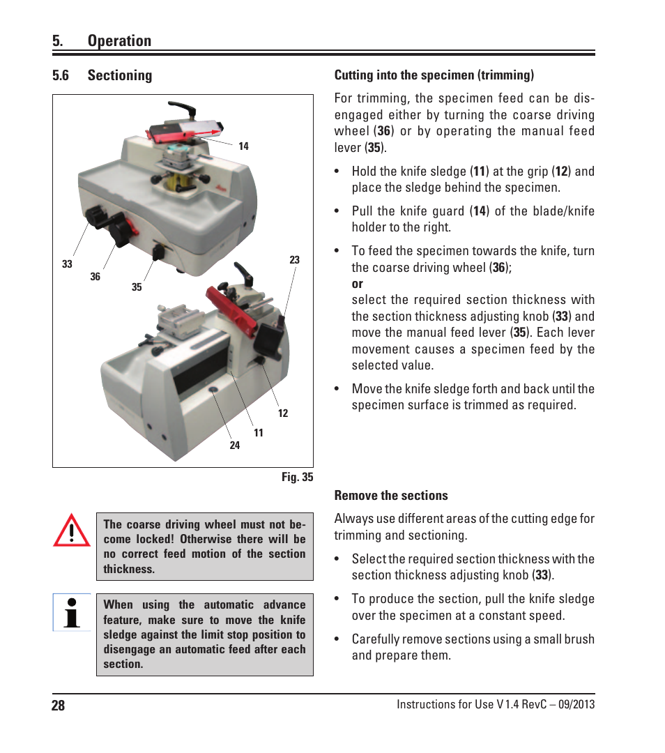 6 sectioning, Operation | Leica Biosystems SM2010 R User Manual | Page 30 / 46