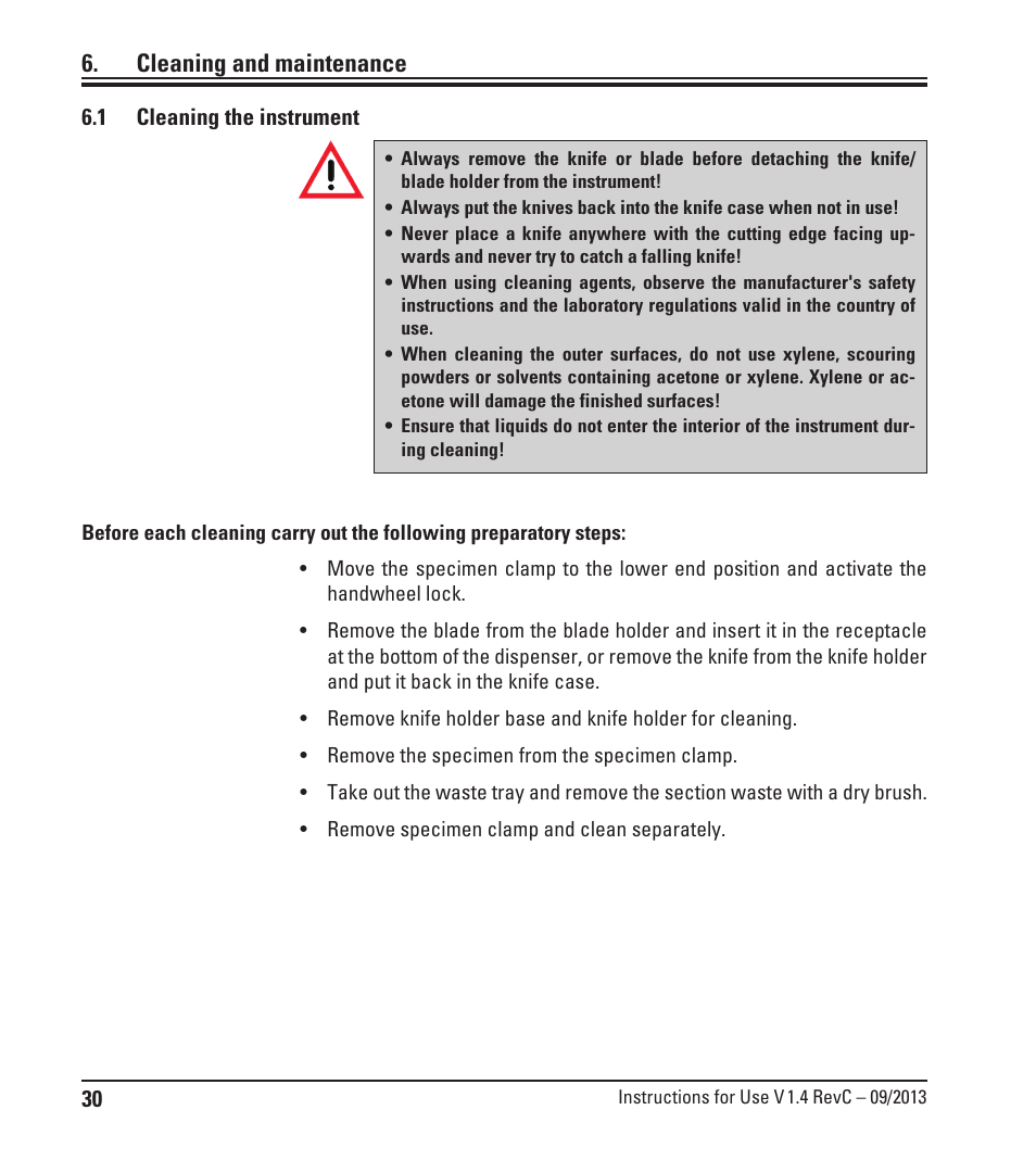 Cleaning and maintenance, 1 cleaning the instrument, Cleaning the instrument | Leica Biosystems SM2010 R User Manual | Page 32 / 46