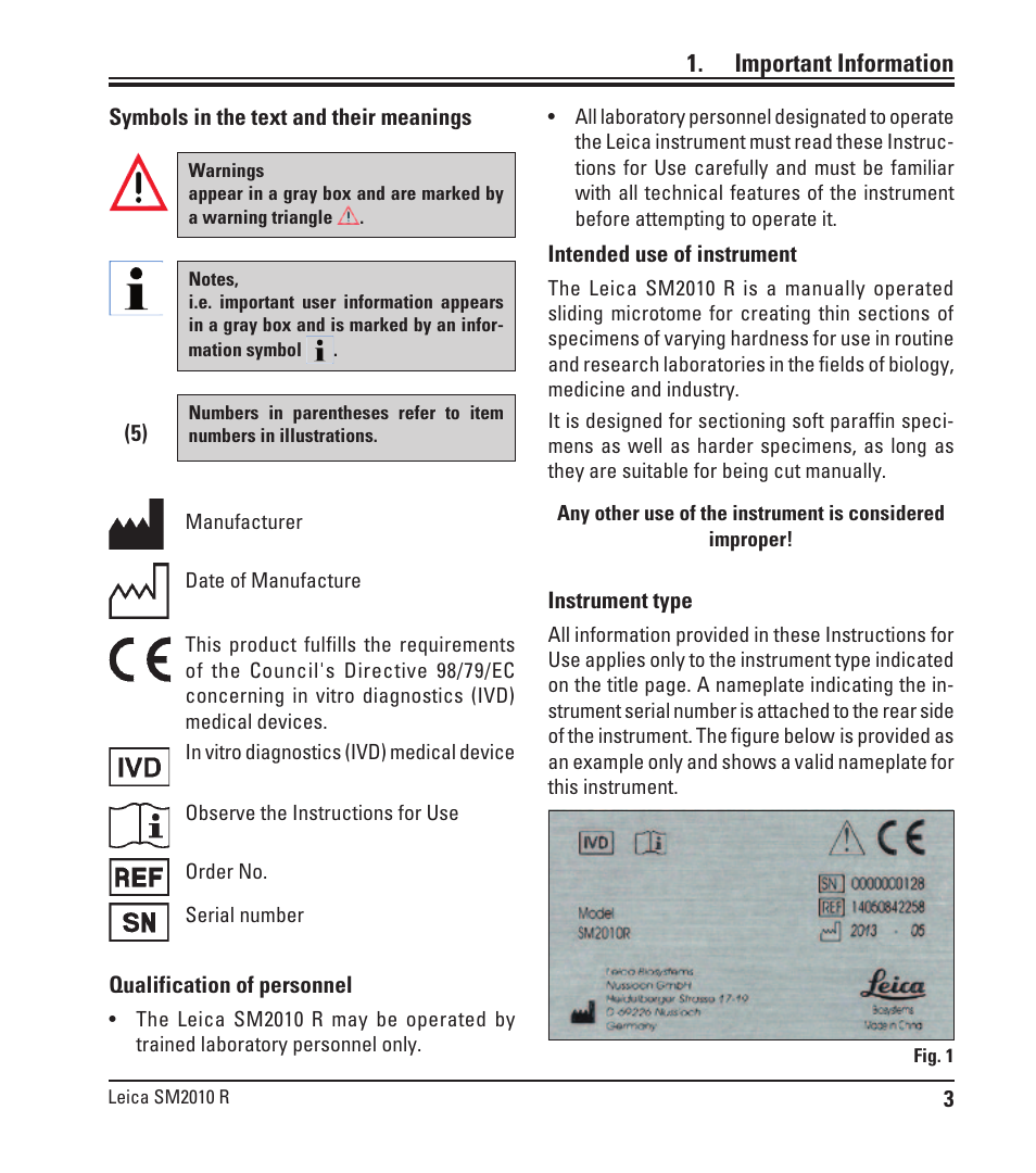 Important information | Leica Biosystems SM2010 R User Manual | Page 5 / 46