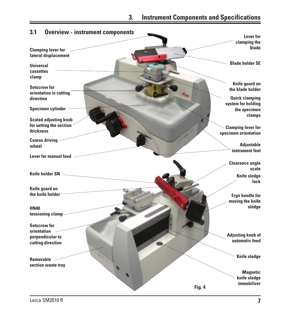 Instrument components and specifications, 1 overview - instrument components, Overview - instrument components | Leica Biosystems SM2010 R User Manual | Page 9 / 46