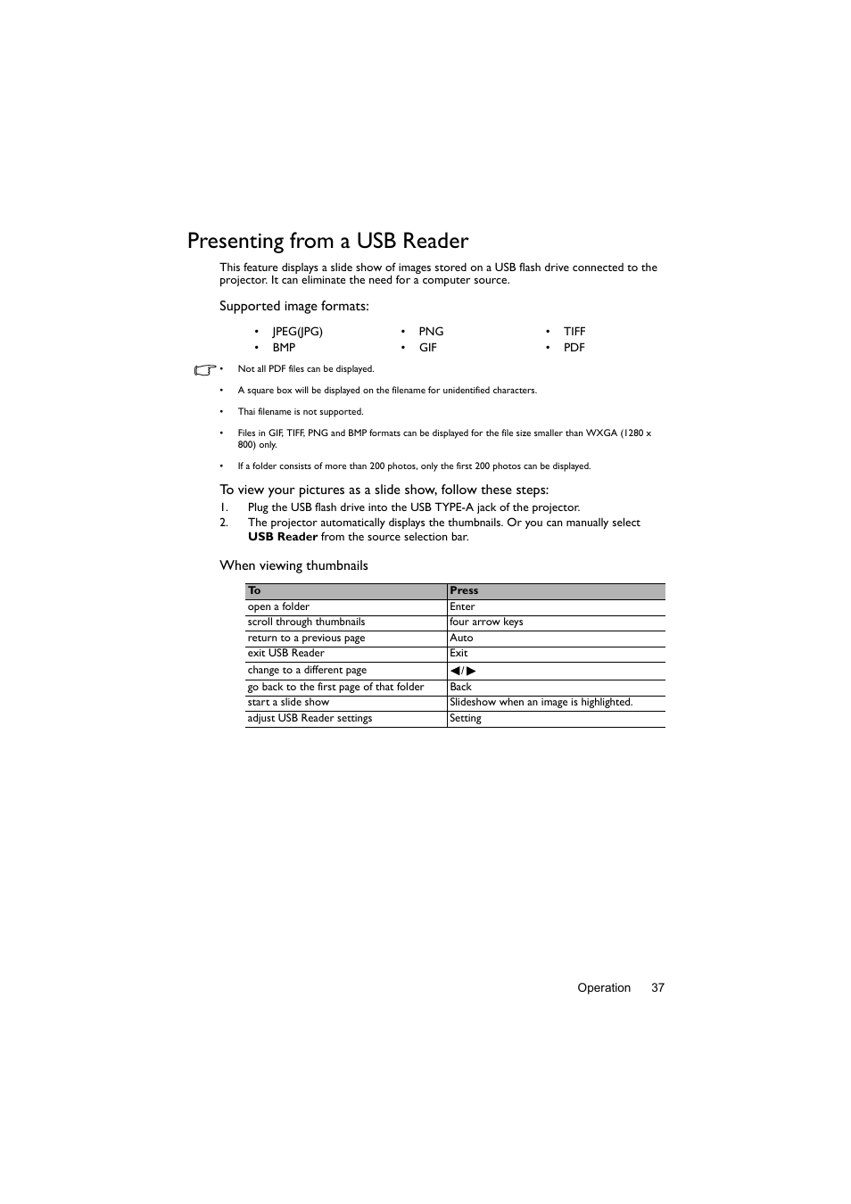 Presenting from a usb reader | BenQ Digital Projector LX60ST User Manual | Page 37 / 60