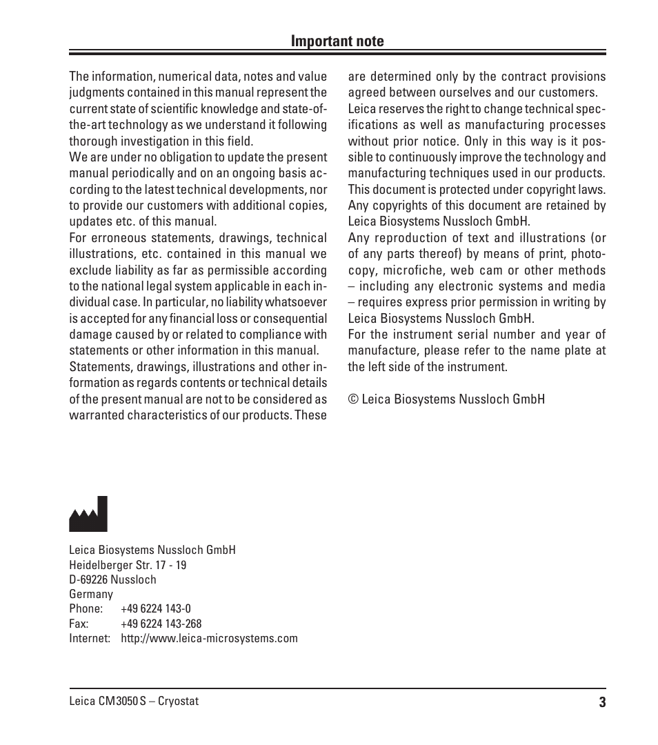 Leica Biosystems CM3050 S User Manual | Page 3 / 66