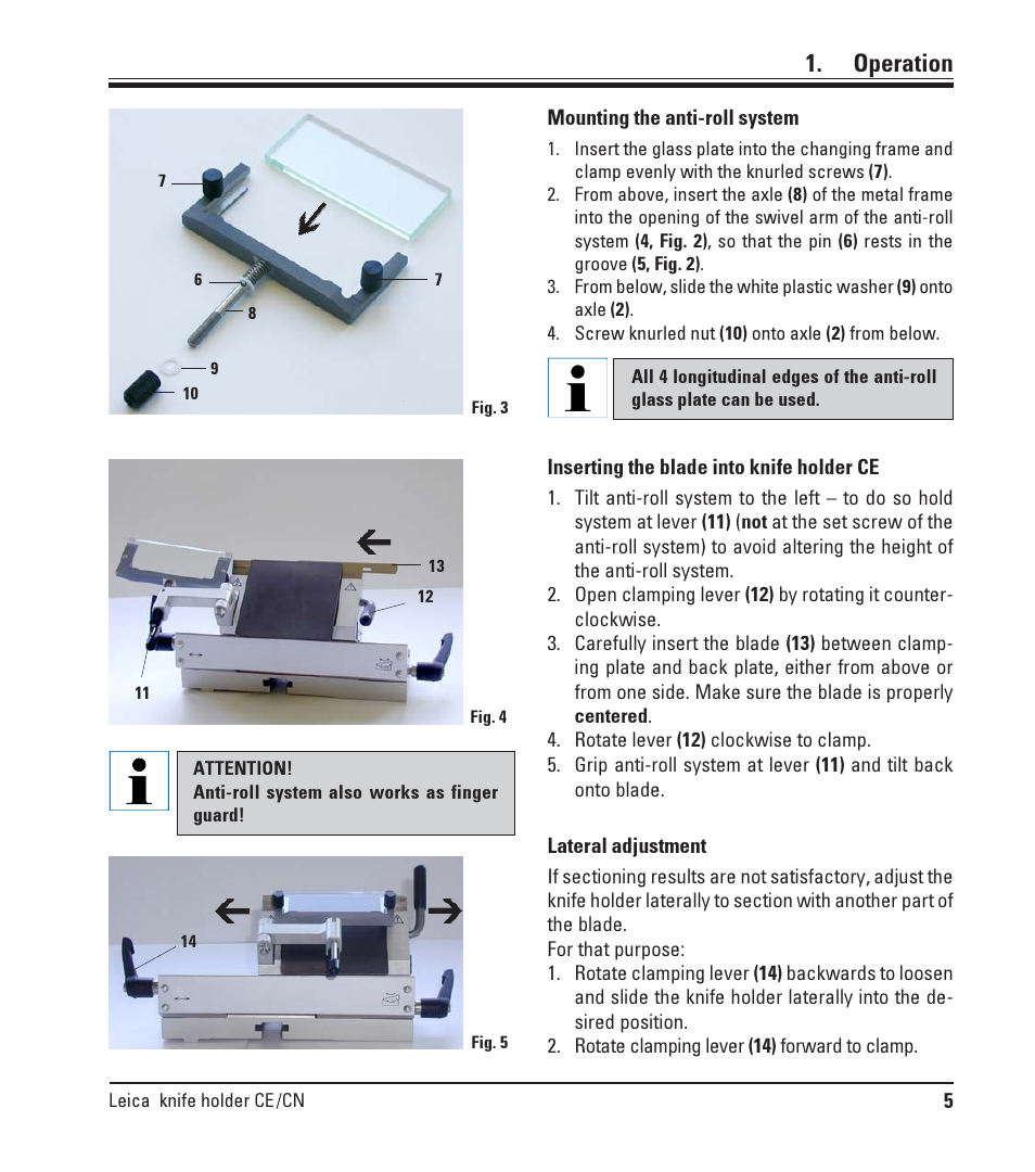 Operation | Leica Biosystems CN Knife holder User Manual | Page 5 / 14