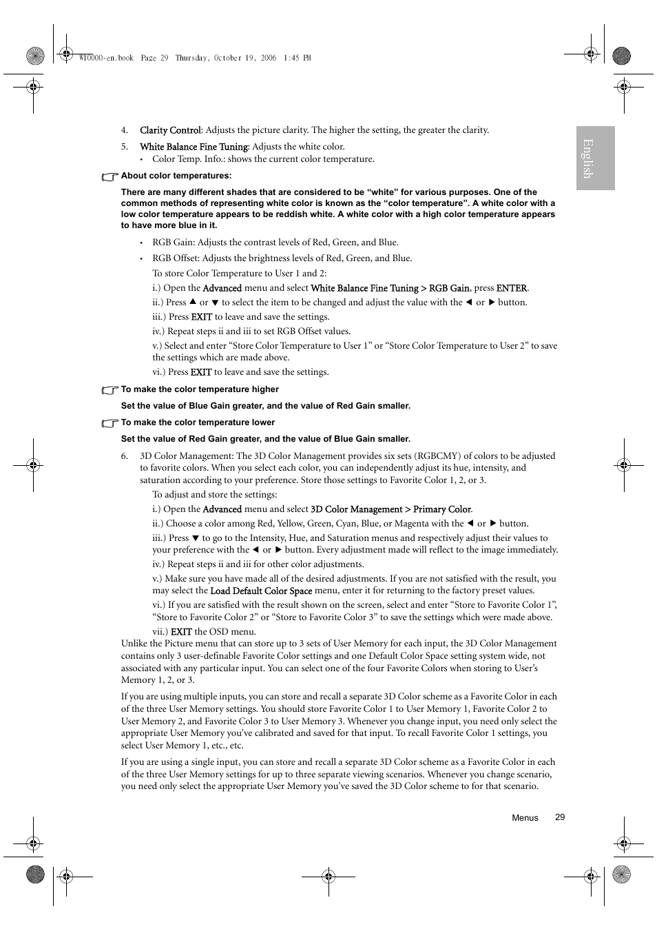 English | BenQ W10000/W9000 User Manual | Page 29 / 36