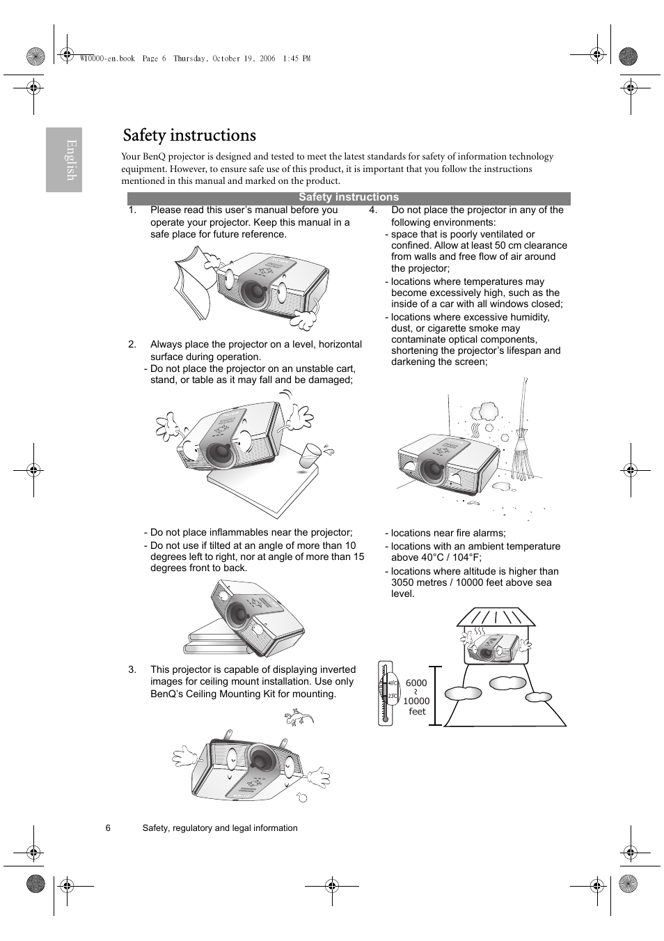 Safety instructions, English | BenQ W10000/W9000 User Manual | Page 6 / 36