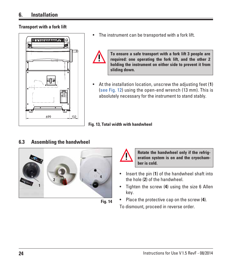 3 assembling the handwheel, Assembling the handwheel, Installation | Leica Biosystems CM1950 User Manual | Page 24 / 78