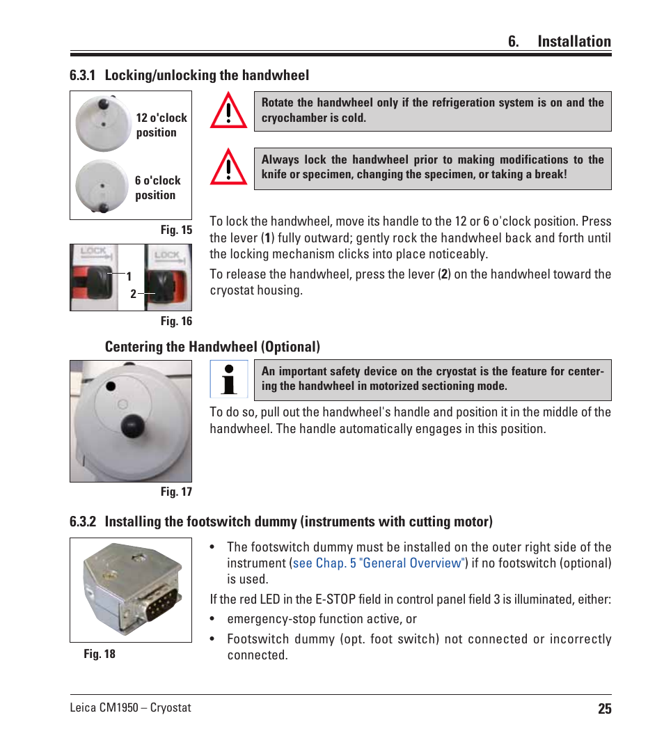 1 locking/unlocking the handwheel, Installation | Leica Biosystems CM1950 User Manual | Page 25 / 78