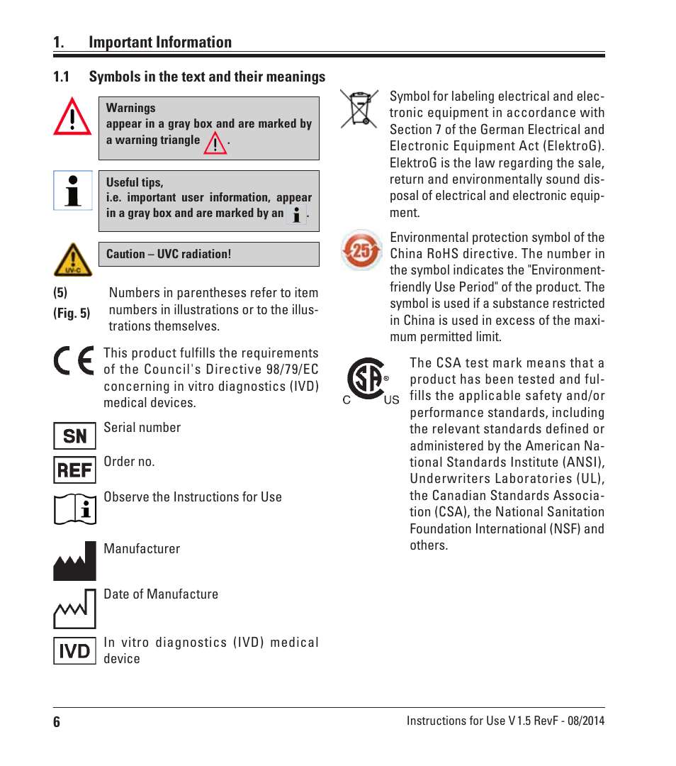 Important information, 1 symbols in the text and their meanings, Symbols in the text and their meanings | Leica Biosystems CM1950 User Manual | Page 6 / 78