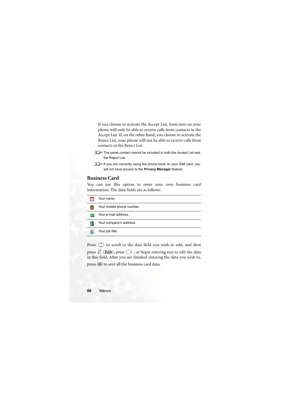 Business card | BenQ S660C User Manual | Page 100 / 174