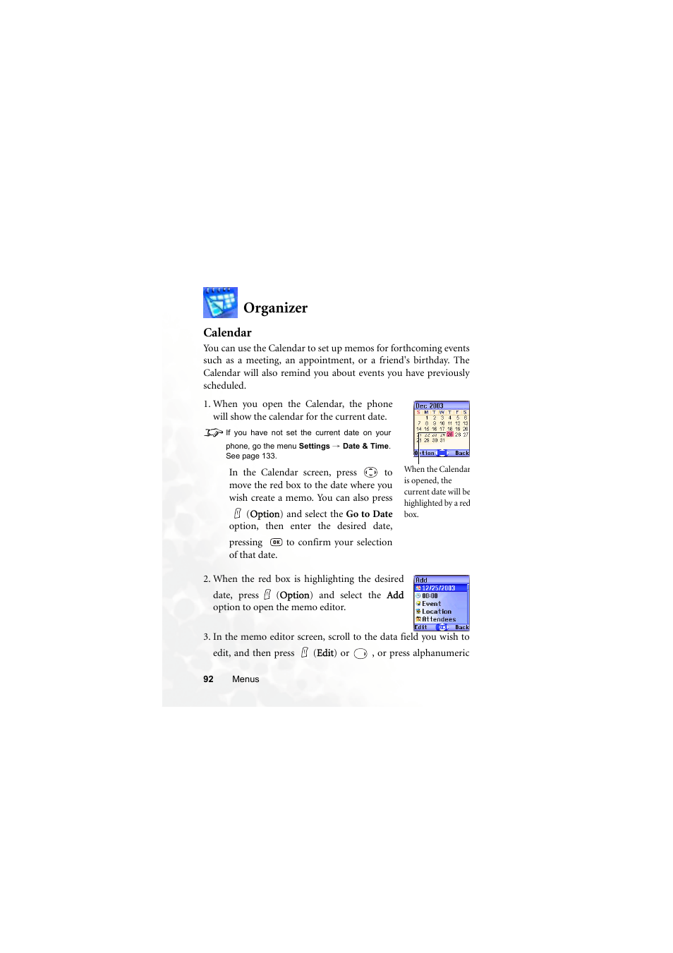 Organizer, Calendar | BenQ S660C User Manual | Page 106 / 174