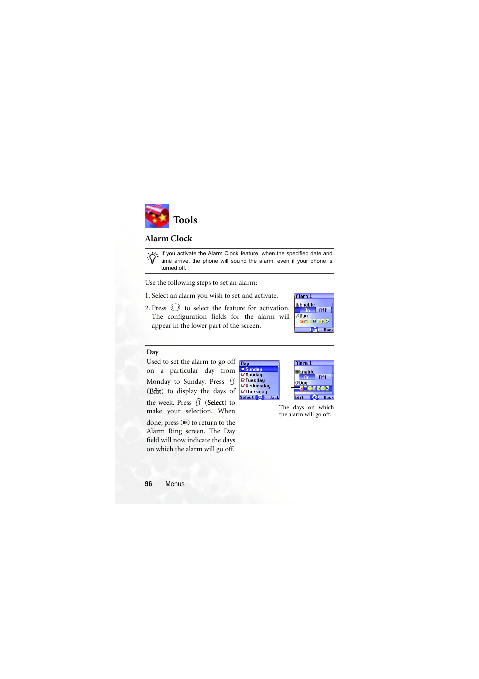 Tools, Alarm clock | BenQ S660C User Manual | Page 110 / 174