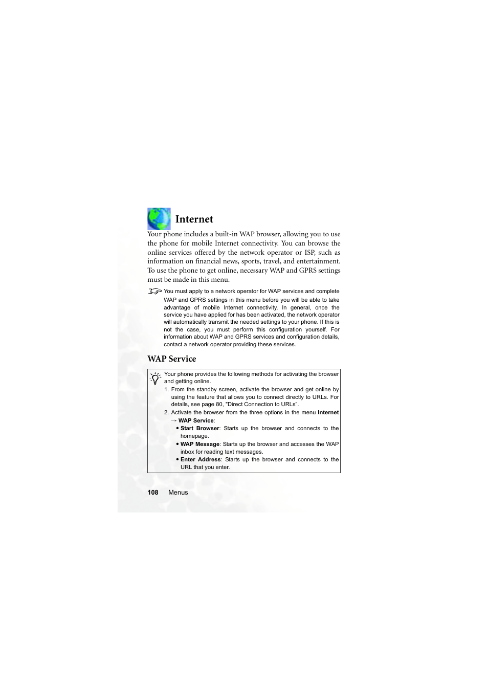 Internet, Wap service | BenQ S660C User Manual | Page 122 / 174