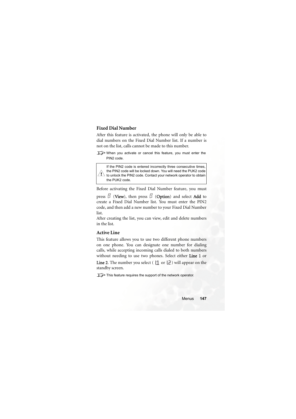 Fixed dial number, Active line, Fixed dial number active line | BenQ S660C User Manual | Page 161 / 174