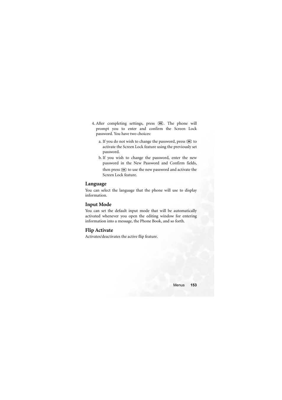 Language, Input mode, Flip activate | Language input mode flip activate | BenQ S660C User Manual | Page 167 / 174