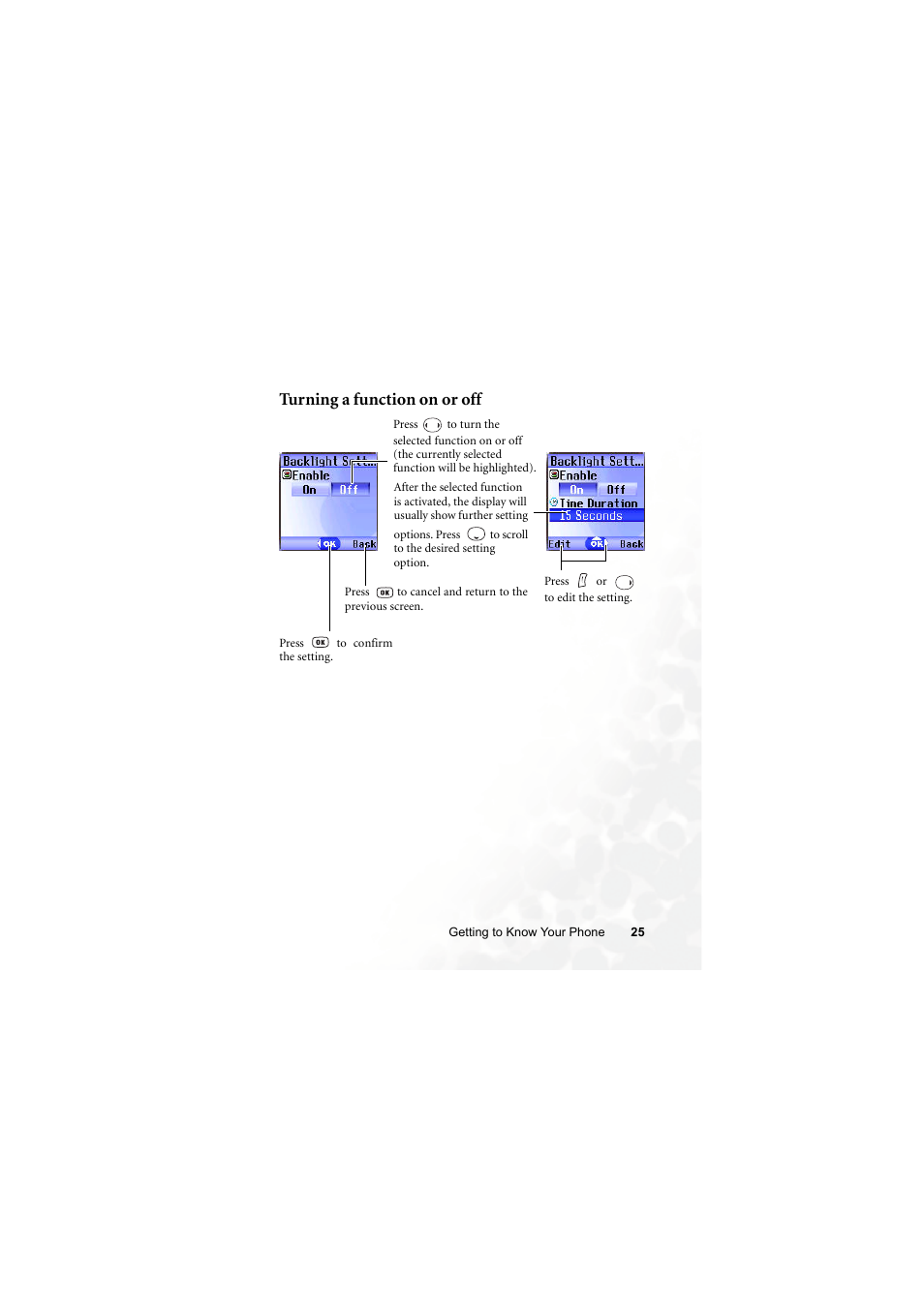 Turning a function on or off | BenQ S660C User Manual | Page 39 / 174