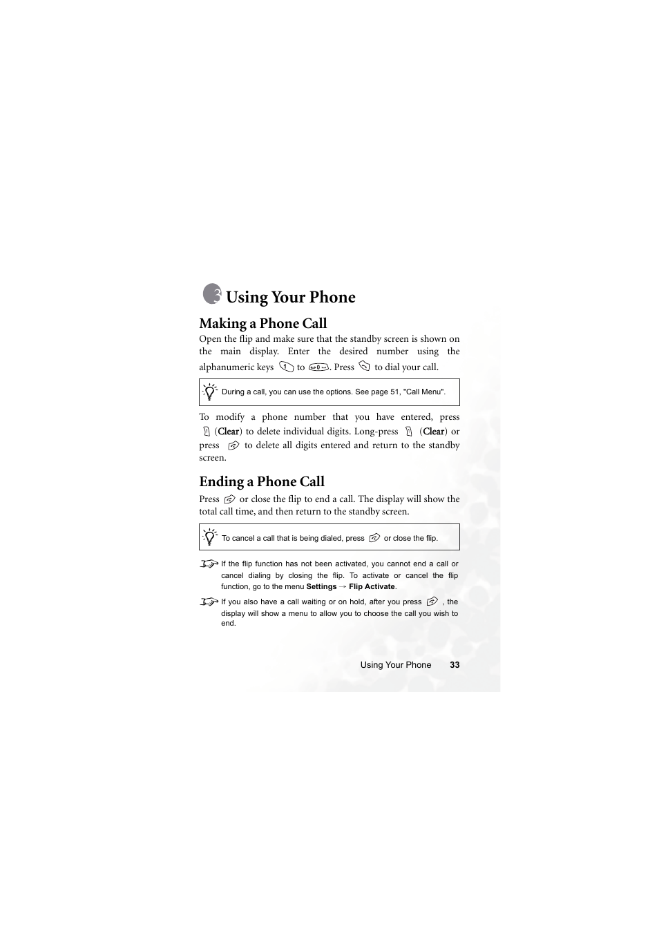 Using your phone, Making a phone call, Ending a phone call | Making a phone call ending a phone call | BenQ S660C User Manual | Page 47 / 174