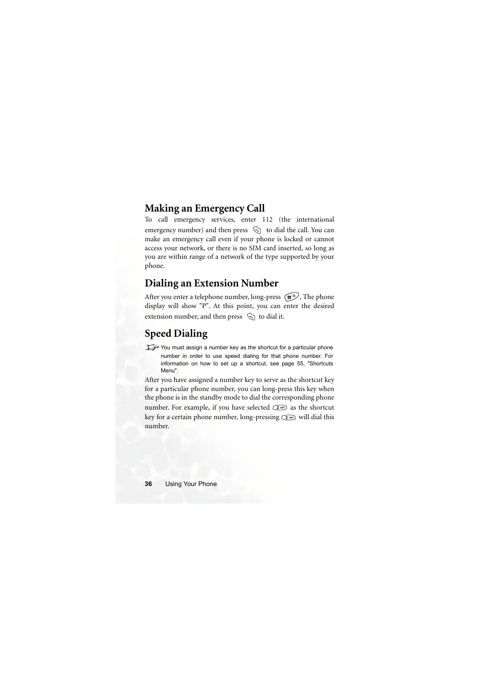 Making an emergency call, Dialing an extension number, Speed dialing | BenQ S660C User Manual | Page 50 / 174