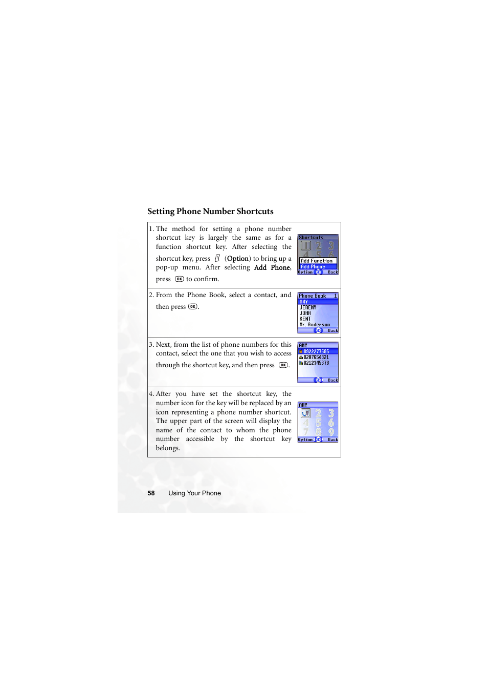 Setting phone number shortcuts | BenQ S660C User Manual | Page 72 / 174