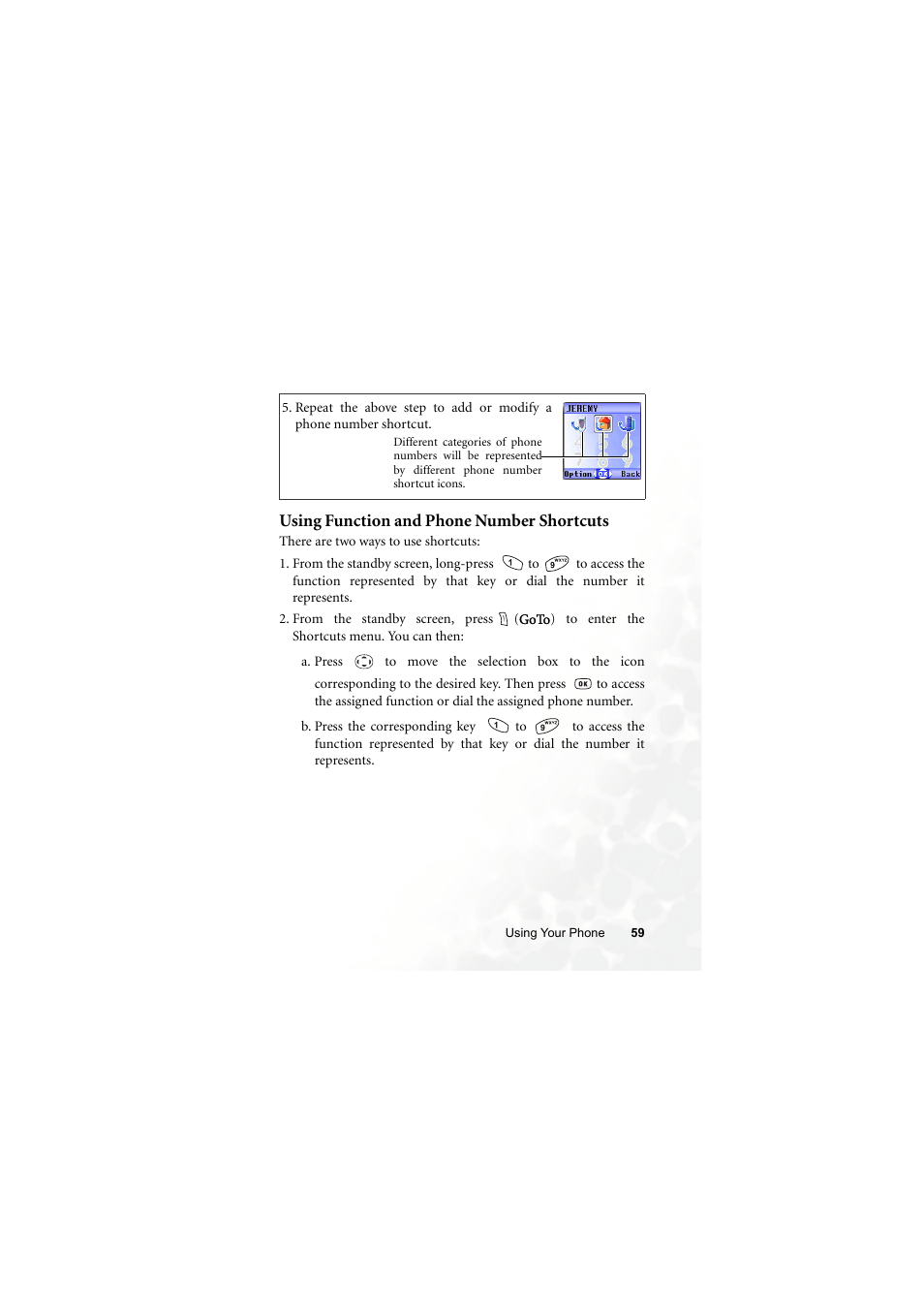 Using function and phone number shortcuts | BenQ S660C User Manual | Page 73 / 174