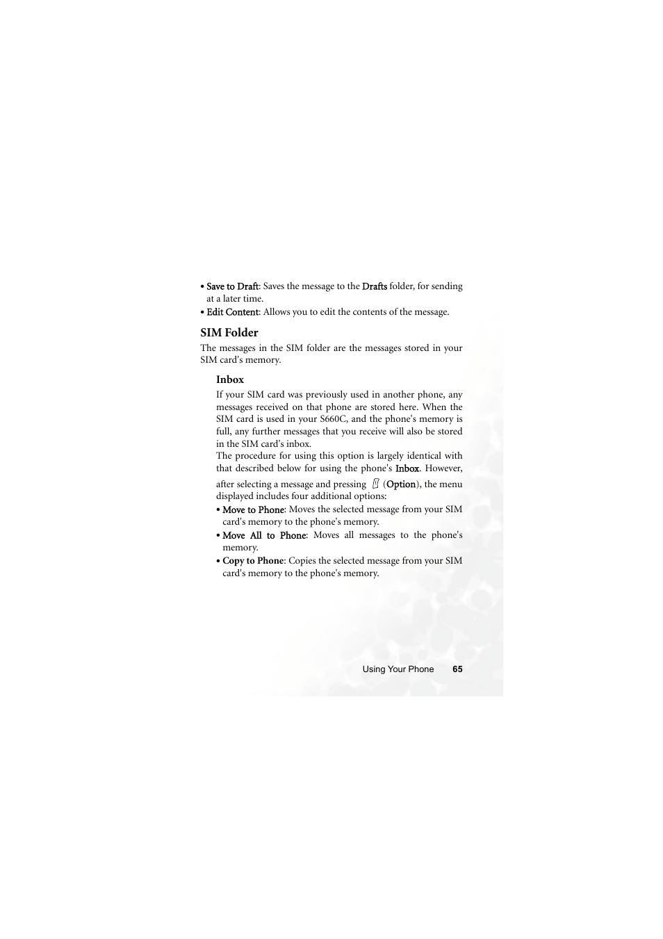 Sim folder | BenQ S660C User Manual | Page 79 / 174