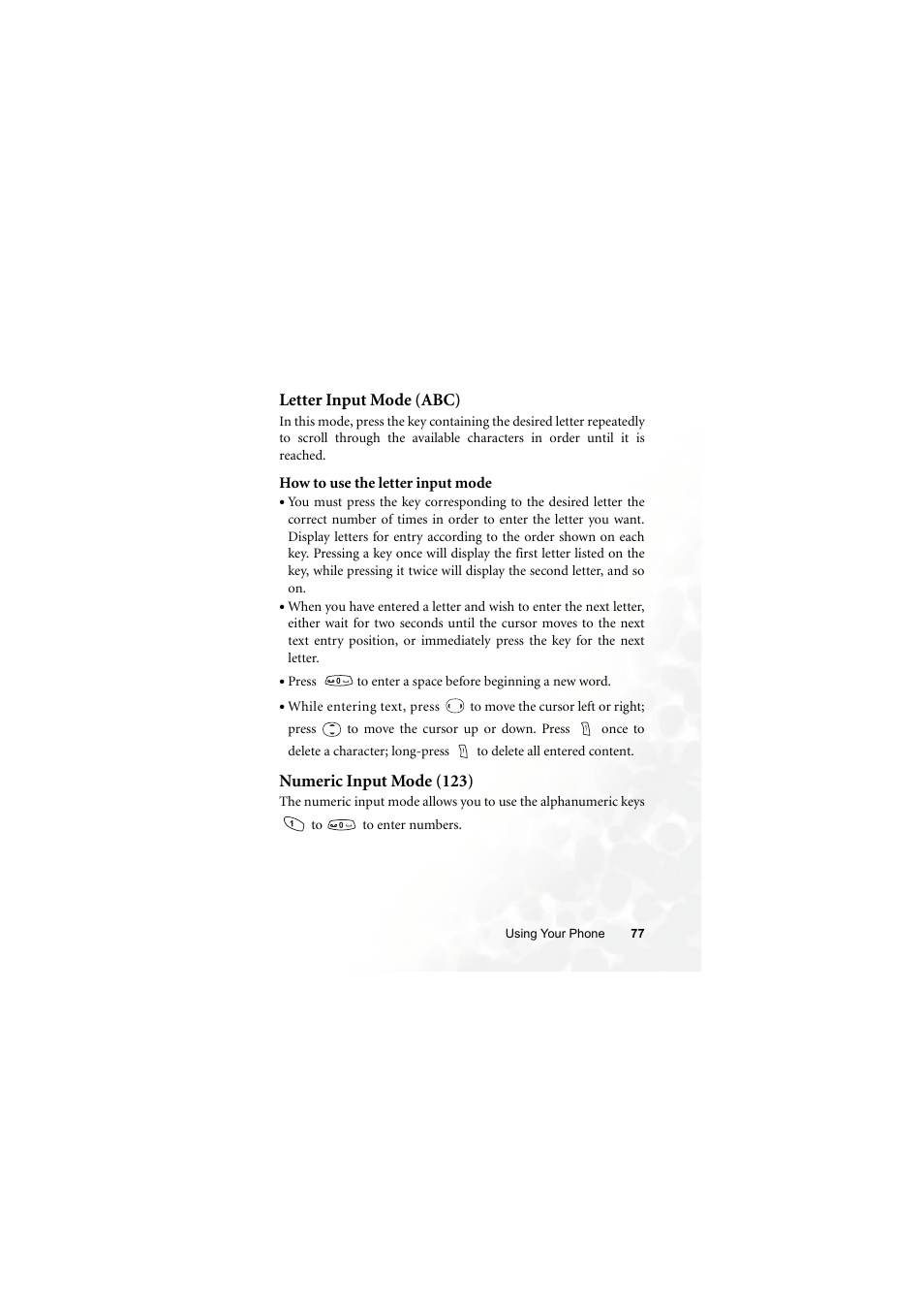 Letter input mode (abc), Numeric input mode (123), Letter input mode (abc) numeric input mode (123) | BenQ S660C User Manual | Page 91 / 174