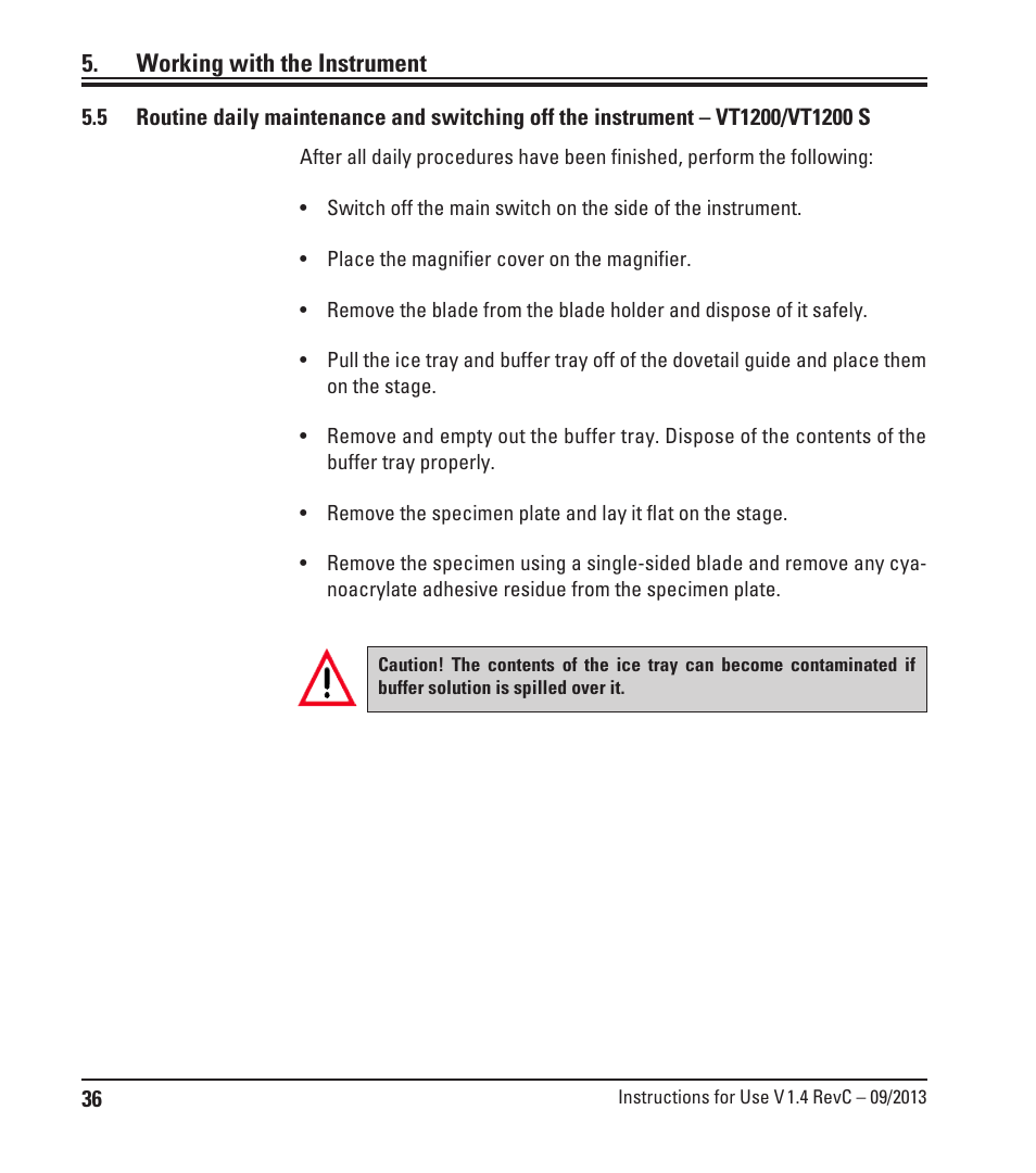 Working with the instrument | Leica Biosystems VT1200/VT1200 S User Manual | Page 38 / 62