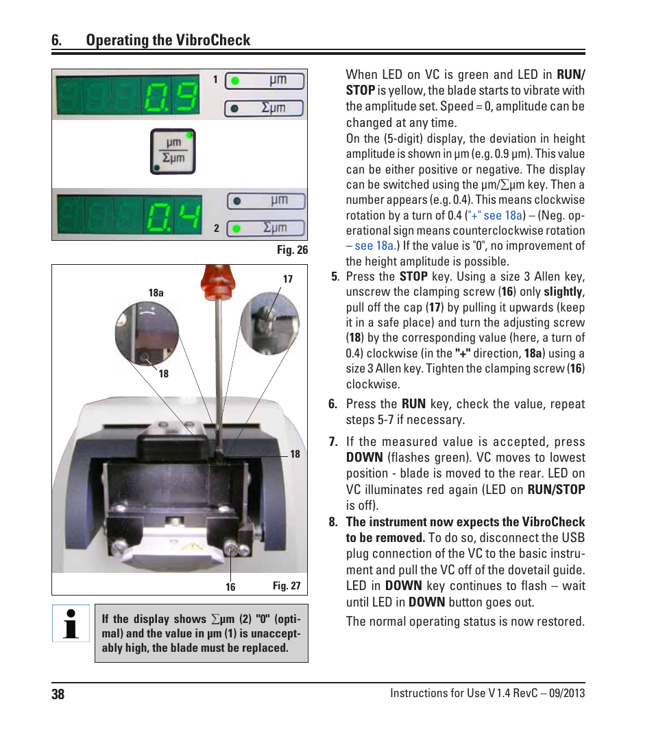 Operating the vibrocheck | Leica Biosystems VT1200/VT1200 S User Manual | Page 40 / 62